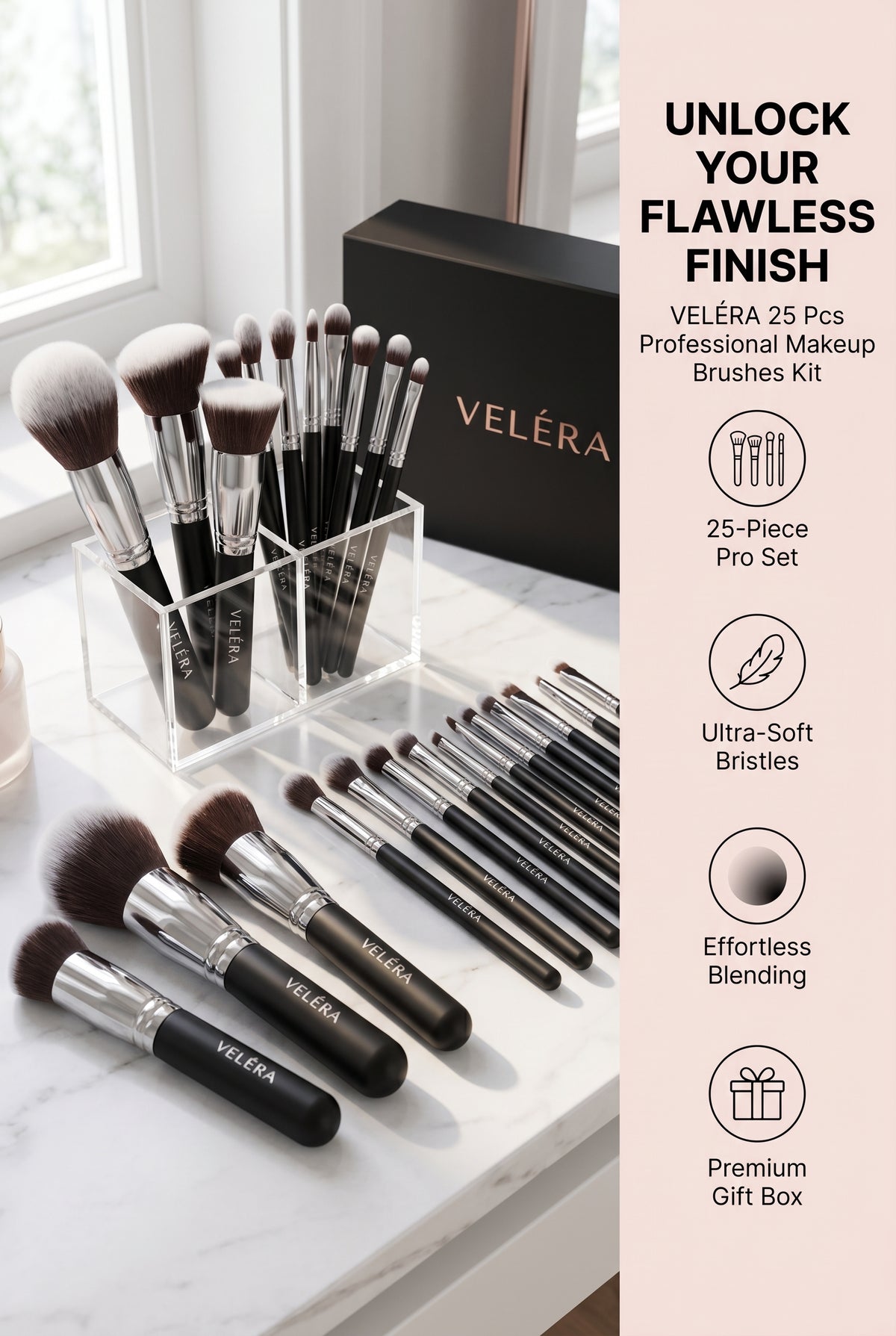 VELÉRA 25 Pcs Professional Makeup Brushes Kit