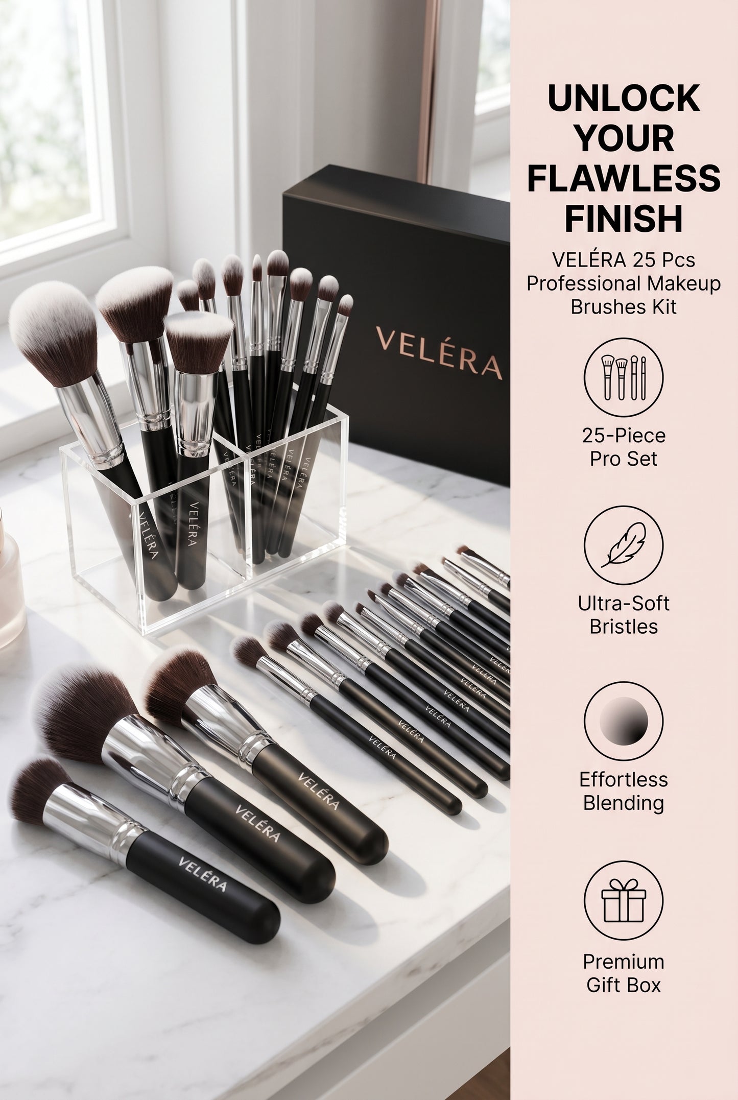 VELÉRA 25 Pcs Professional Makeup Brushes Kit