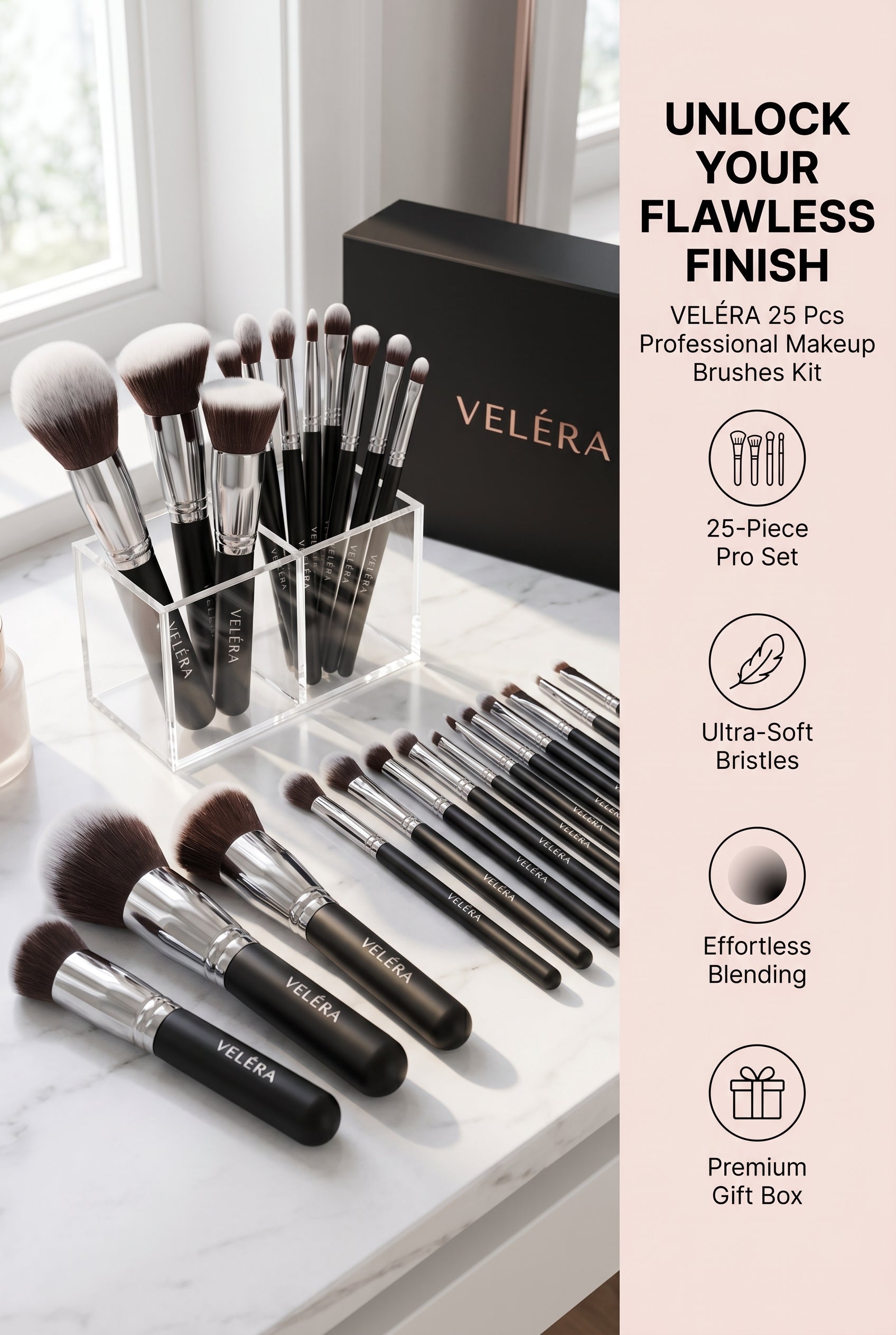 VELÉRA 25 Pcs Professional Makeup Brushes Kit